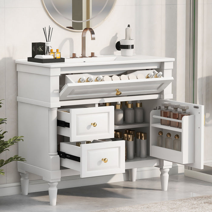 Freestanding Bathroom Vanity With Sink, Adjustable Shelf, Flip Drawer Hearth and Haven