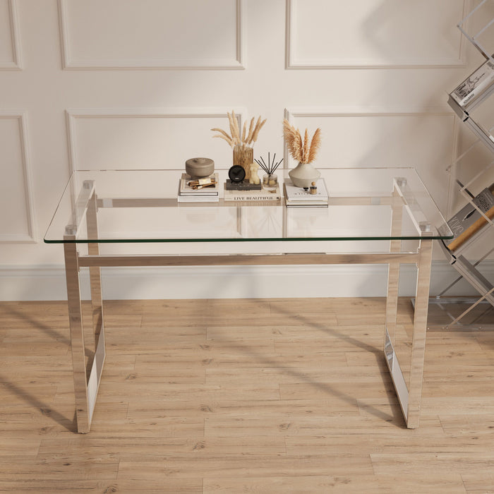 Modern Minimalist Rectangular Dining Table With Tempered Glass Top