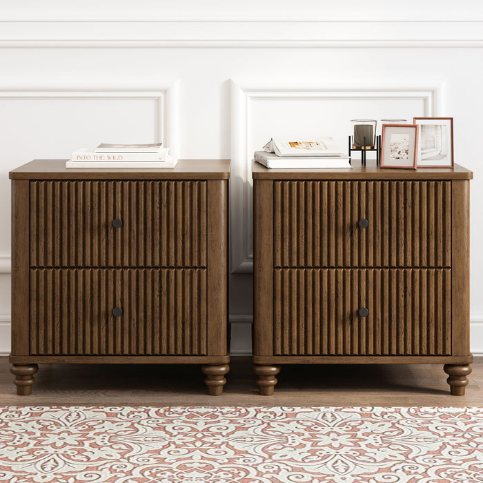 Fluted Nightstand With 3 Drawers Home Essentials