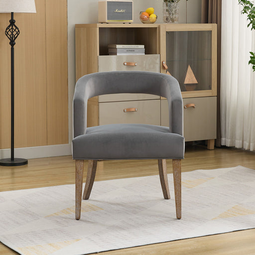 Wide Modern Barrel Open Back Upholstered Accent Chair With Weathered Solid Wood Legs Home Essentials