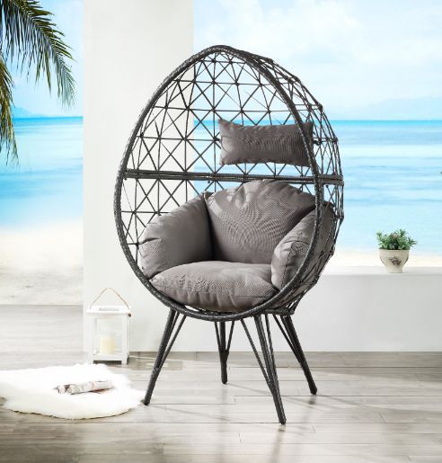 Aeven - Patio Lounge Chair - Light Gray Fabric & Black Wicker ACME