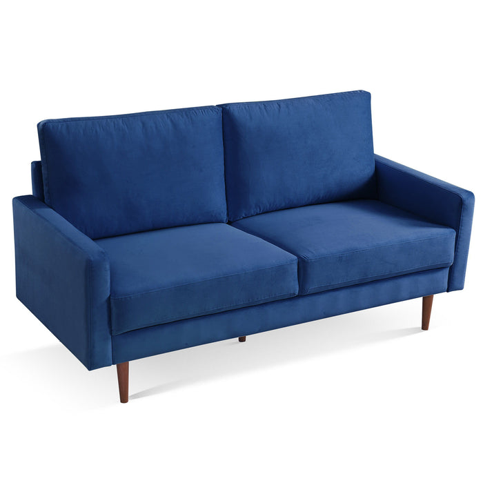 Velvet Sofa With Dark Brown Legs - Blue