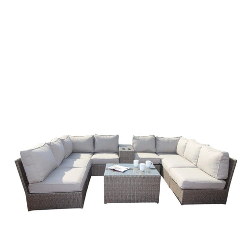 6 Seat Patio Wicker Sectional With Cushions - Gray Mix LSI Patio Furniture