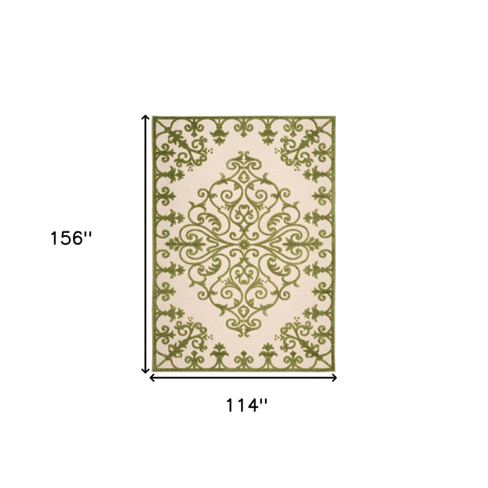 10' X 13' Non Skid Indoor / Outdoor Area Rug - Green Damask