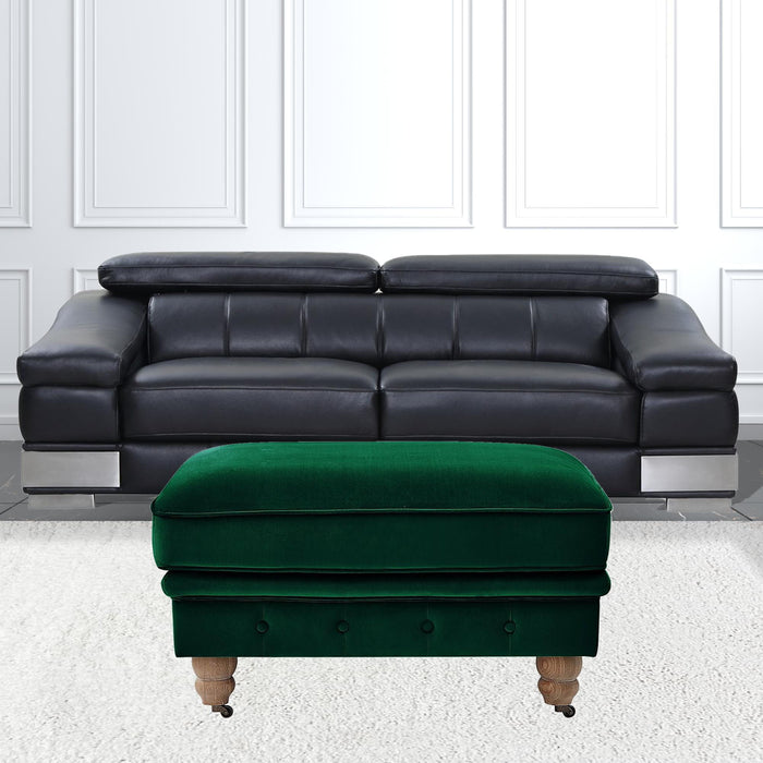 Velvet Rolling Tufted Cocktail Ottoman - Hunter Green / Natural