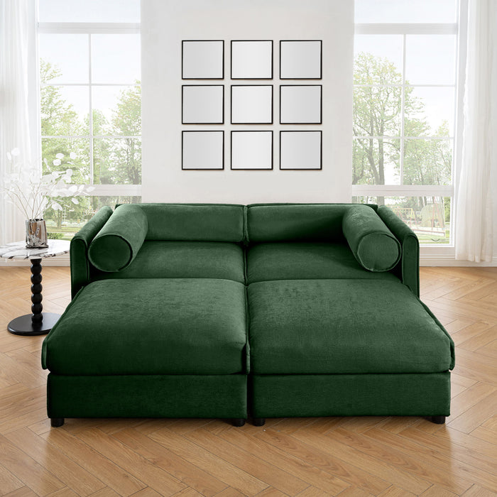 Contemporary Elegant White Chenille Sofa With Storage And Ottoman