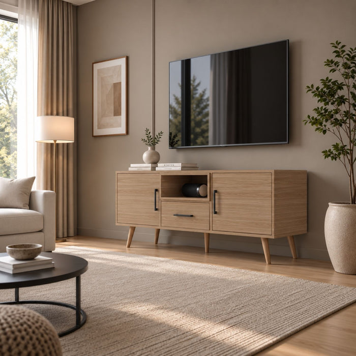 TV Stand For TVs Up To 60" With 2 Doors, 1 Drawer And 1 Open Shelf - Walnut Home Essentials