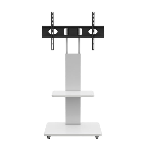 Mobile TV Stand With Shelf Floor Mount Cart For TVs With Lockable Wheels Ideal For Living Room Bedroom Or Office - White Home Essentials