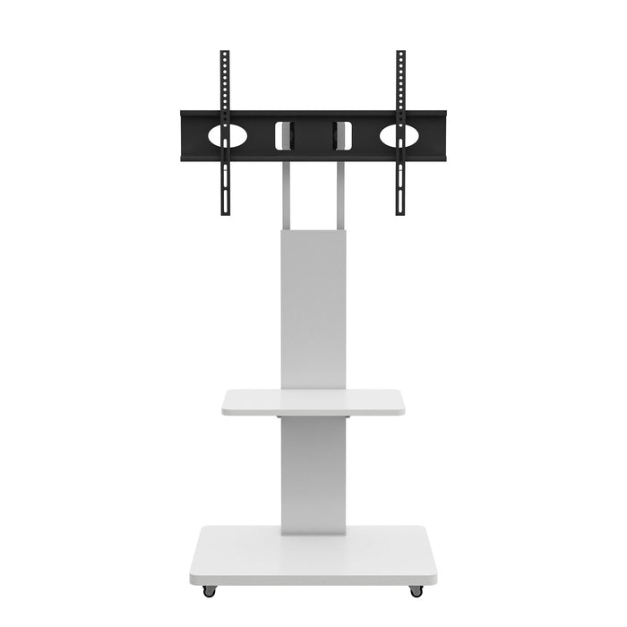 Mobile TV Stand With Shelf Floor Mount Cart For TVs With Lockable Wheels Ideal For Living Room Bedroom Or Office - White Home Essentials