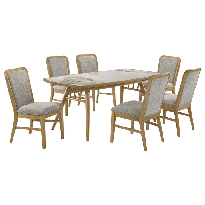 Teleli - 7 Piece Dining Set - Natural / Gray Furniture Max