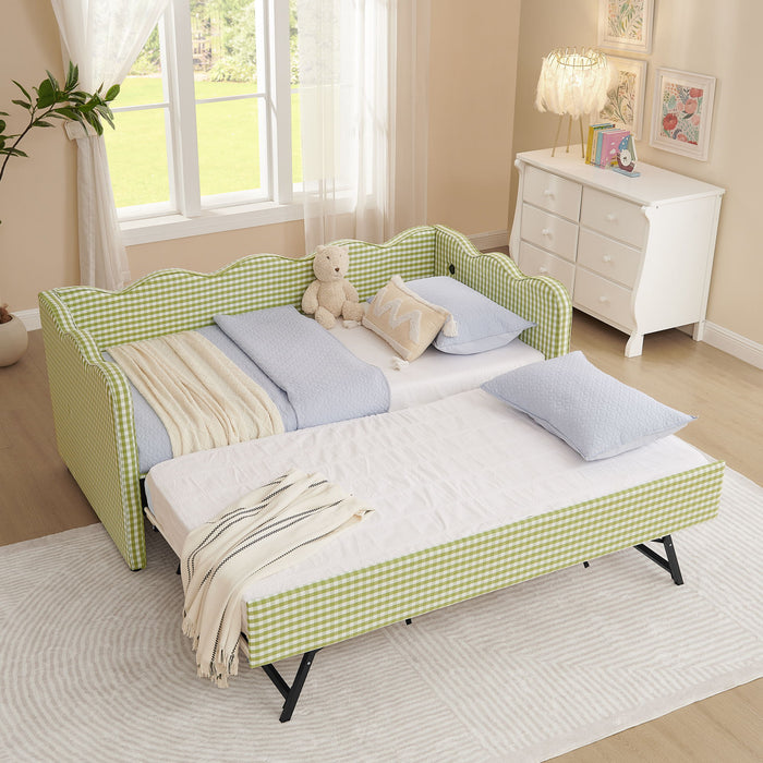 Gingham Daybed With USB Charging Port, Wave-Shaped Design Home Essentials