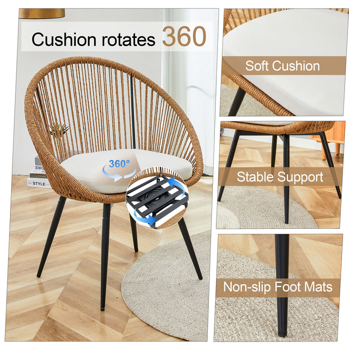 Modern 3 Piece Set, Anti - Spill Round Coffee Table, 2 Rattan Swivel Chairs, Outdoor Patio Furniture For Tea Time - Black / Wood
