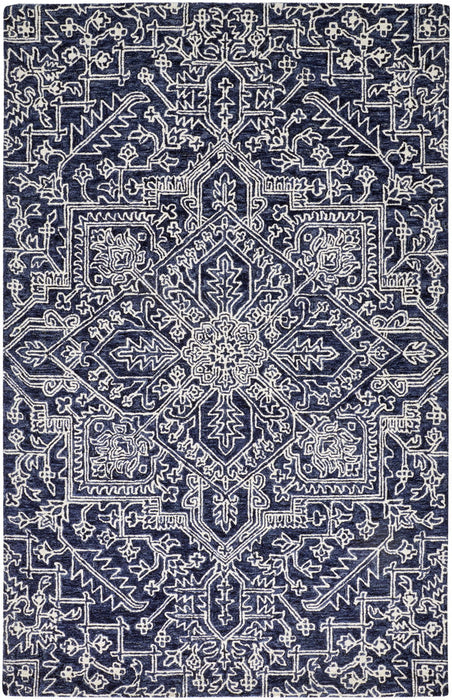 Floral Tufted Handmade Stain Resistant Area Rug - Blue And Ivory Wool - 9' X 12'