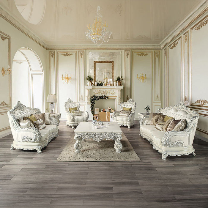 Adara - Sofa With 7 Pillows - Pearl White Synthetic Leather & Antique White ACME