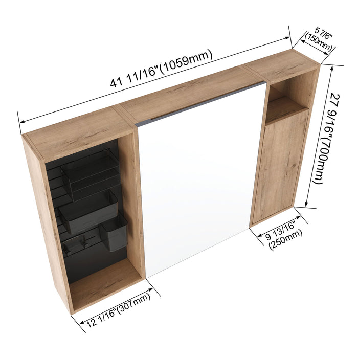 Wall Mounted Bathroom Mirror Cabinet With Soft Close Door, Storage Cabinet - Imitative Oak Home Essentials