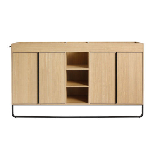 58" Freestanding Bathroom Cabinet With 4 Soft Close Doors & 3 Open Racks (Vanity Only, No Sink) - Oak Home Essentials