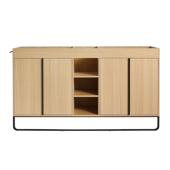 58" Freestanding Bathroom Cabinet With 4 Soft Close Doors & 3 Open Racks (Vanity Only, No Sink) - Oak Home Essentials