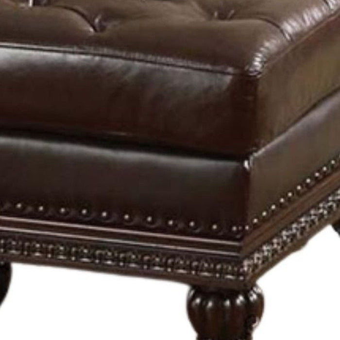 Faux Leather Tufted Ottoman - Brown