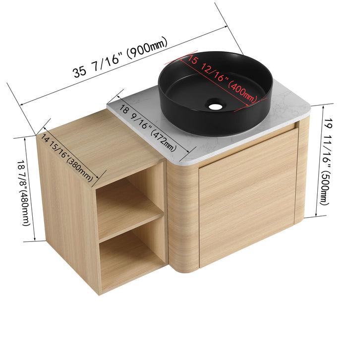 Mounted Bathroom Vanity With Art Sink, Storage Shelves, Soft Close Door Home Essentials
