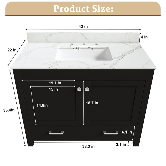 Bathroom Vanity Set, Fluted Cabinet, Soft Close Doors & Drawers, 3 Faucet Holes, Sink Included - Black Home Essentials
