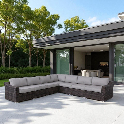 7 Piece Outdoor Sectional Seating Group With Cushions Wicker - Brown LSI Patio Furniture