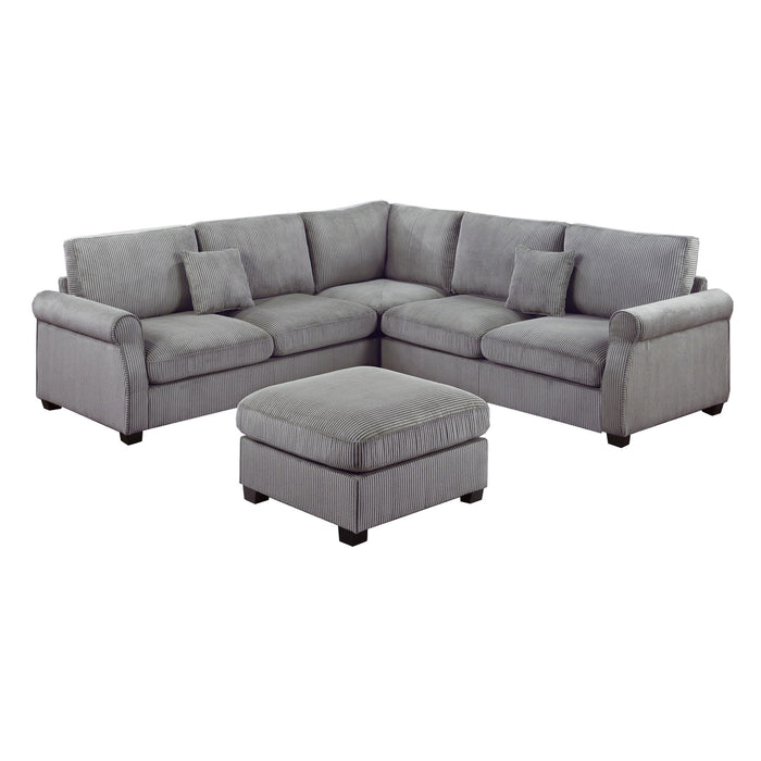 Modern Sectional Set With Corner Wedge, Loveseat, Ottoman & 2 Pillows Home Essentials