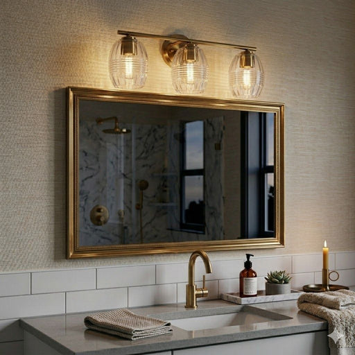 Luster - 3 Lights Vanity With Clear For Bathrooms Above Mirror Wall Lamp Satin - Clear / Gold Ashcroft Furniture