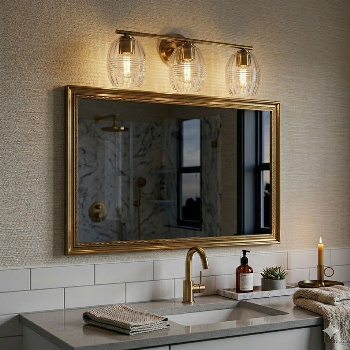 Luster - 3 Lights Vanity With Clear For Bathrooms Above Mirror Wall Lamp Satin - Clear / Gold Ashcroft Furniture