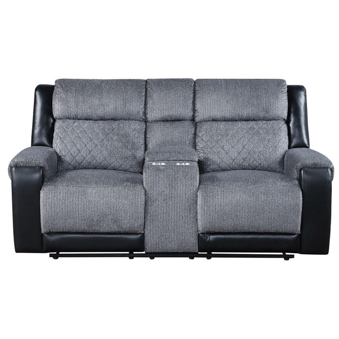 Faux Leather And Microfiber Manual Reclining Loveseat With Storage - Gray And Black