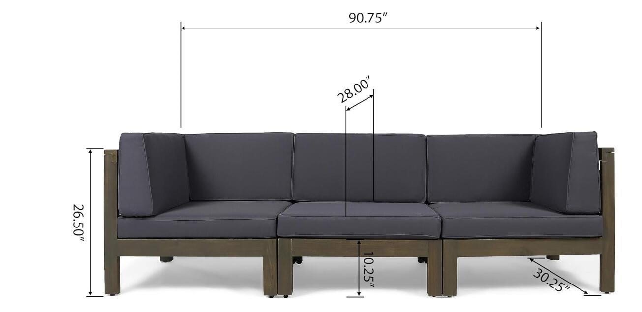 Brava X - Back 3 Seater Outdoor Sectional Sofa Set, Dark Gray