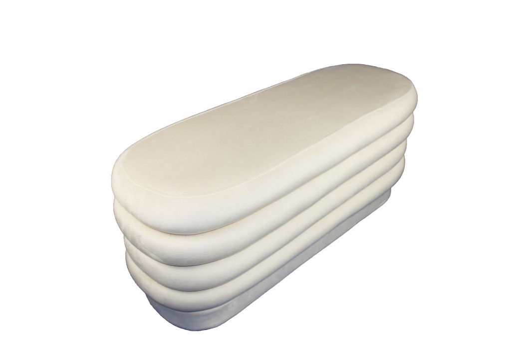 Velvet Tufted Oval Ottoman - White