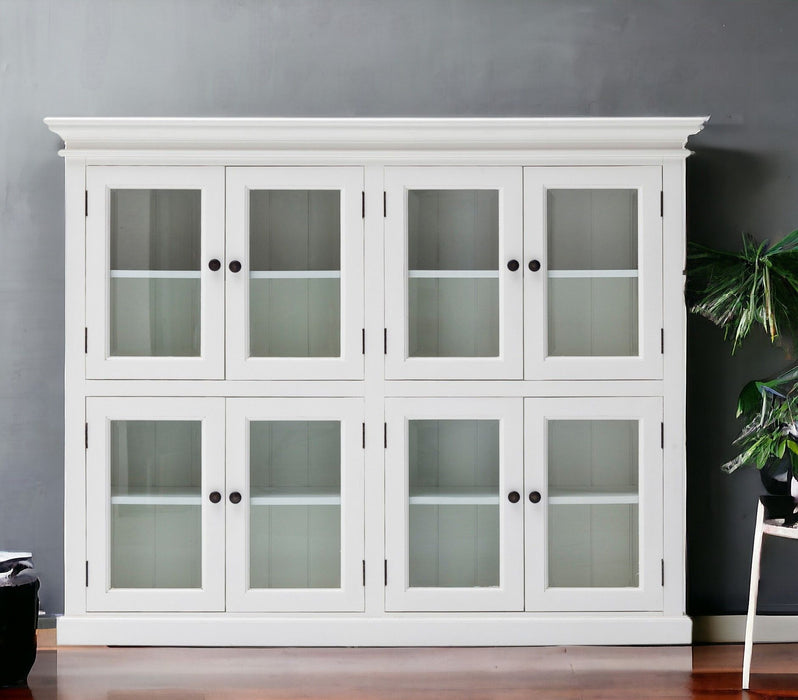 Wood And Glass Two Level Storage Cabinet - White