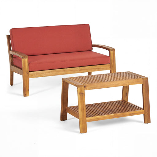 2 Piece Outdoor Conversation Set (Loveseat & Coffee Table With Water-Resistant Cushions) Noble House