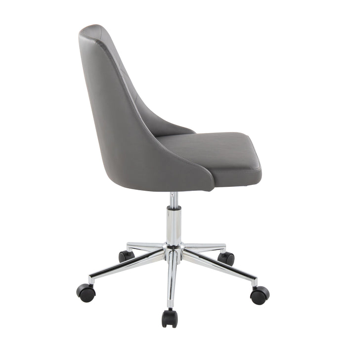 Marche Contemporary Swivel Task Chair With Casters In Chrome Metal And Gray Faux Leather By Lumisource