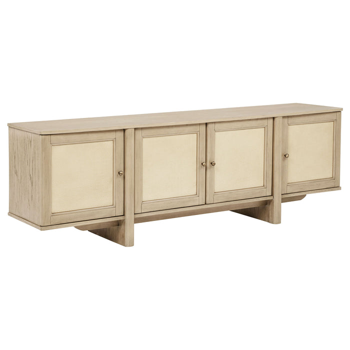 Kimpton - 4 Door Cane TV Stand Media Console - Beige Furniture Max