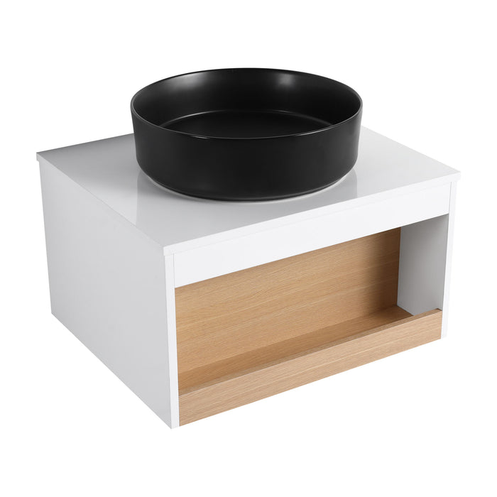 Floating Bathroom Vanity With Glossy Round Vessel Sink Home Essentials