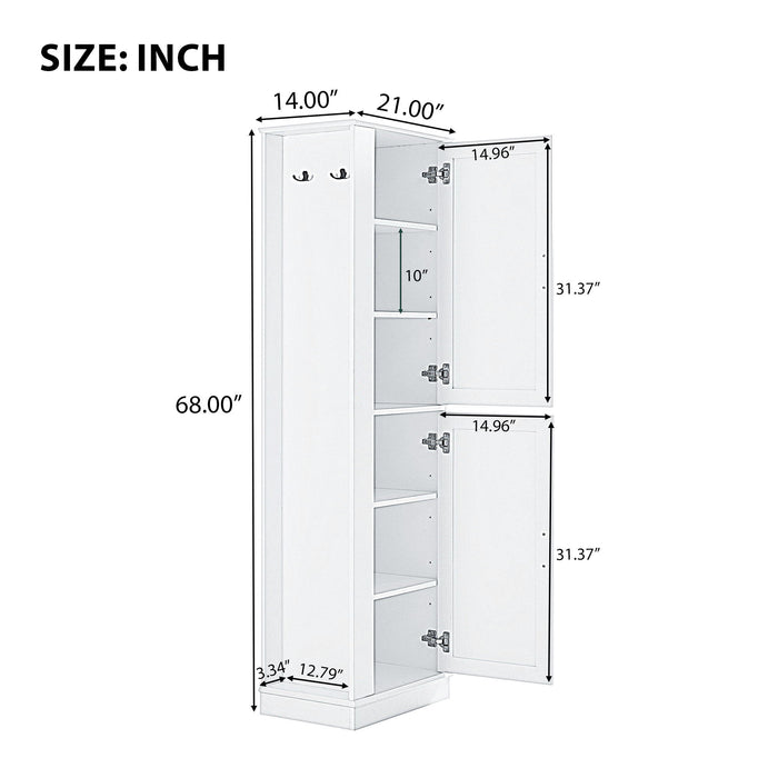 Tall Freestanding Bathroom Storage Cabinet With Adjustable Shelves And Side Hooks Hearth and Haven