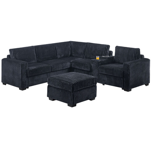 Contemporary L-Shaped Sectional Set With USB Console & Ottoman Home Essentials