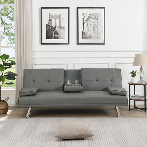 Modern Sofa Bed With Armrest 2 Holders, Wood Frame & Stainless Leg Home Essentials