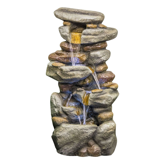 Stacked Rock Waterfall Fountain With LED Lights For Garden - Gray Daily Nest