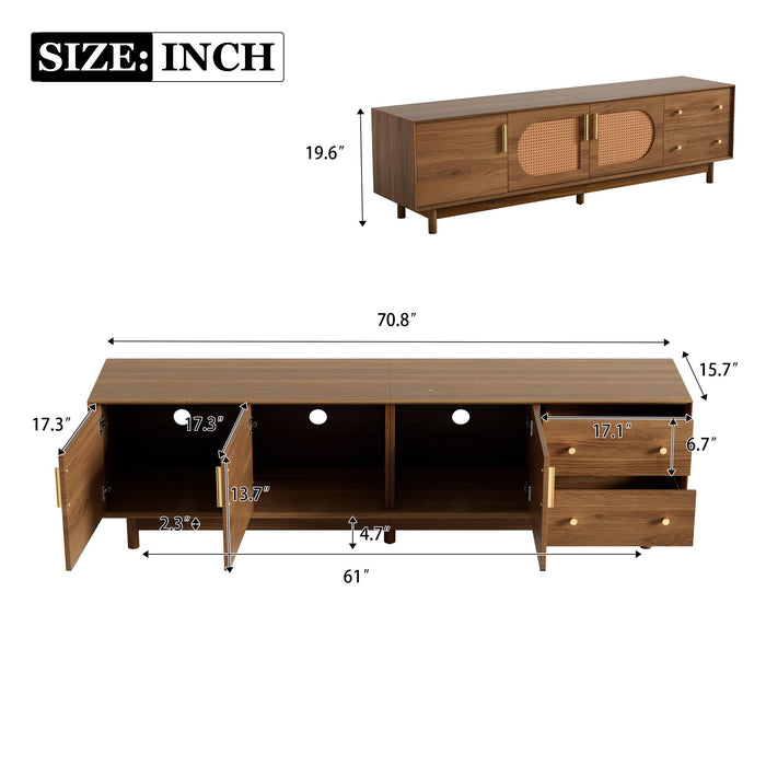 70" TV Stand With Beveled Edge Design - Brown Hearth and Haven