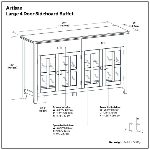 Artisan - Large 4 Door Sideboard Buffet - Brown Simpli-Home