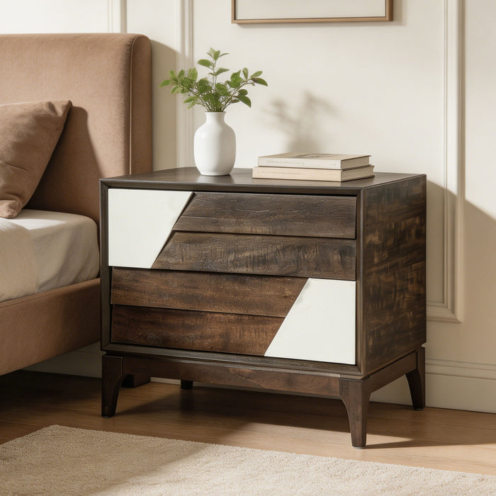Japandi 2 Drawer Nightstand With Geometric Design Artistry At Home