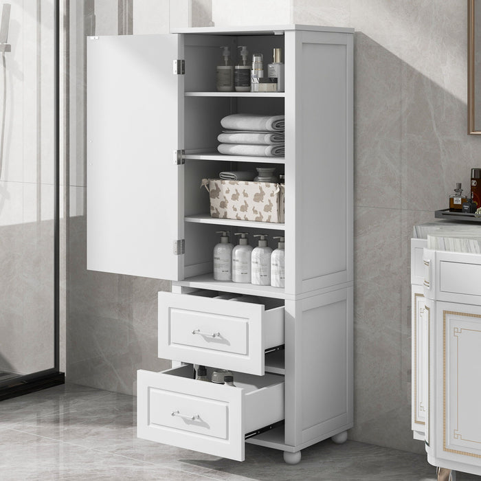Tall Freestanding Bathroom Storage Cabinet With 2 Drawers And Adjustable Shelf Hearth and Haven