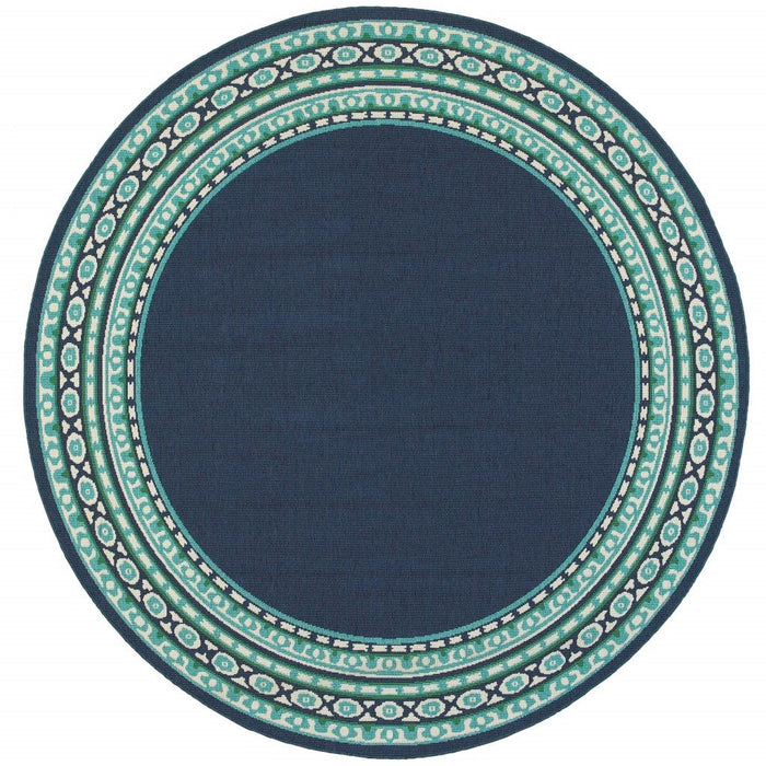 8' X 8' Round Outdoor / Indoor Area Rug - Blue / Green