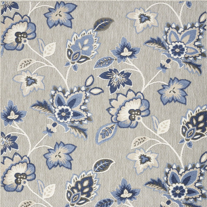 4' X 6' Floral Stain Resistant Non Skid Area Rug - Blue / Gray