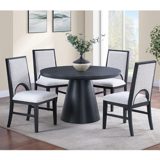 5 Piece Round Dining Set With Upholstered Chairs - Black / White Home Essentials