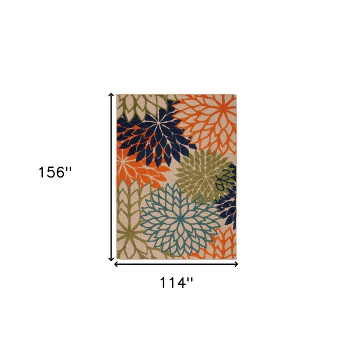 10' X 13' Floral Non Skid Indoor / Outdoor Area Rug - Orange Green / Blue