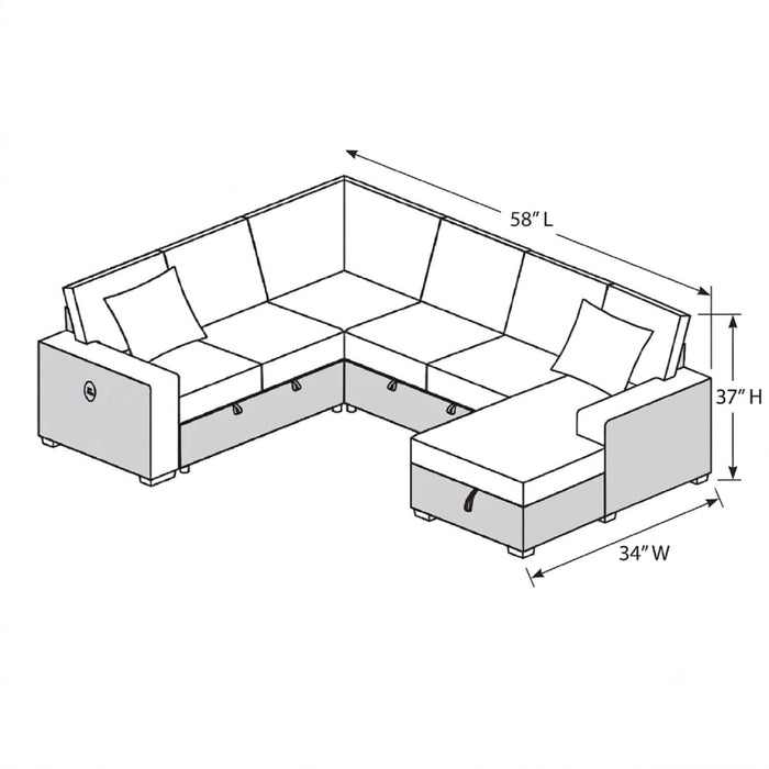 Convertible Sectional Upholstered Sleeper Sofa With Storage Chaise Home Essentials