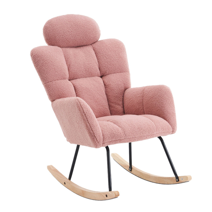 Contemporary Teddy Fabric Upholstered Nursery Rocking Glider Chair With High Backrest And Pillow